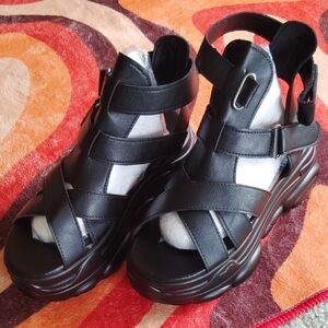 Black  Roman Style Platform Sandals New